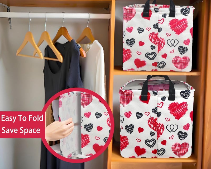 BOOHIT Valentines Day Basket Large Foldable Heart Shaped Storage Box for Gifts Kids Empty Storage Bins Rectangular Toy Organizer Decor (Black Pink Line Love) - Image 5